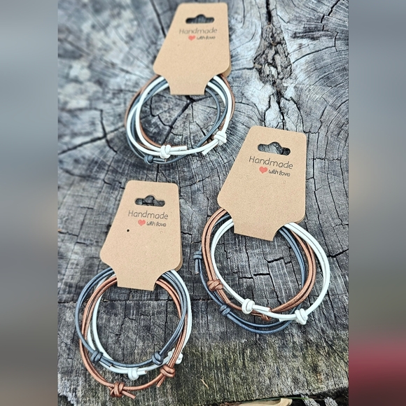 Adjustable Leather Pack of 3 Gunmetal Bronze and White Minimal Wristlet Gift Set - Picture 1 of 9
